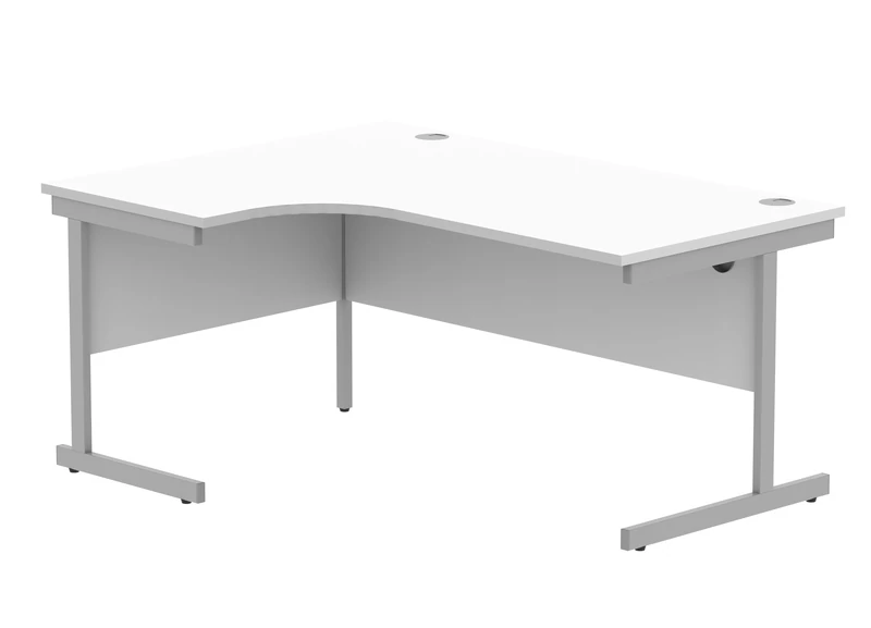Office Hippo Essentials Left Corner Desks, Home Writing Computer Desk Office Desk For Work Place Or Home, Home Office Radial Desk With Cable Port Management, Silver Frame, Arctic White, 160 x 120cm