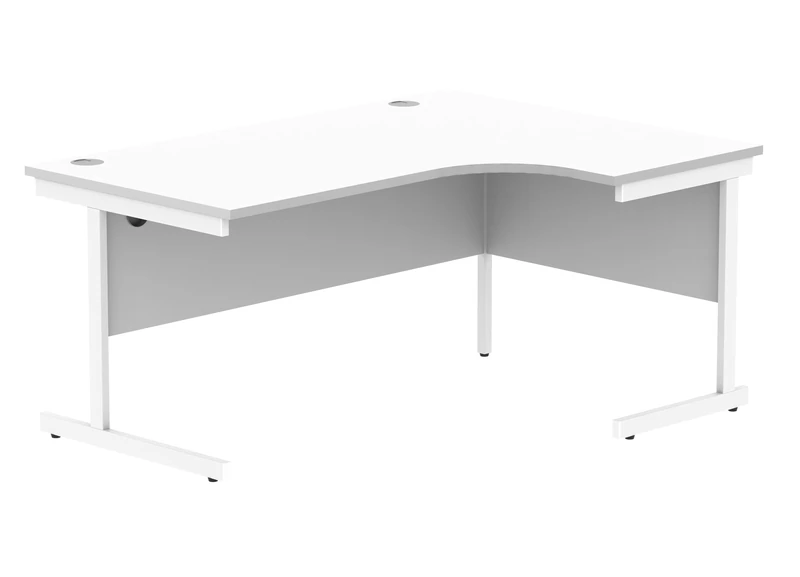 Office Hippo Essentials Right Corner Desks, Home Writing Computer Desk Office Desk For Work Place Or Home, Home Office Radial Desk With Cable Port Management, White Frame, Arctic White, 160 x 120cm - Image 1