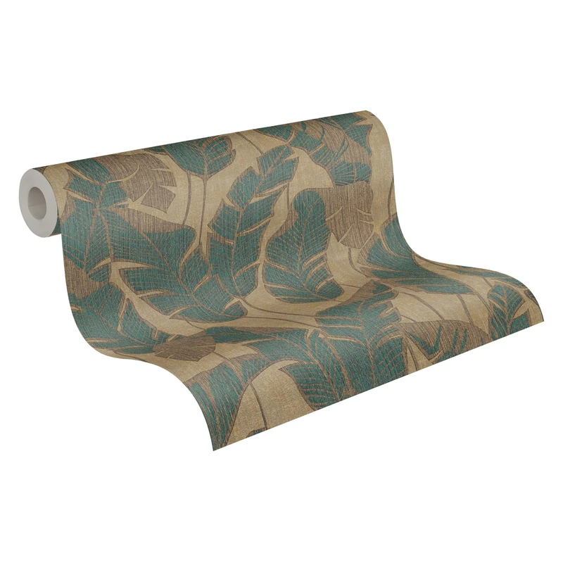 A.S. Création Wallpaper with Leaves Beige Green Jade Wallpaper 395022 - High-Quality Non-Woven Wallpaper with Plants for Different Rooms - 10.05 m x 0.53 m - Made in Germany