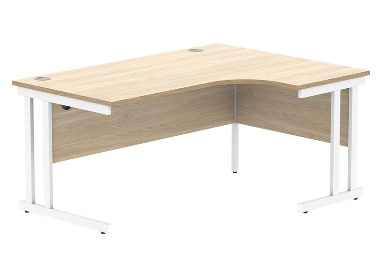 Office Hippo Essentials Right Corner Desks, Home Writing Computer Desk Office Desk For Work Place Or Home, Home Office Radial Desk With Cable Port Management, White Frame, Canadian Oak, 160 x 120cm