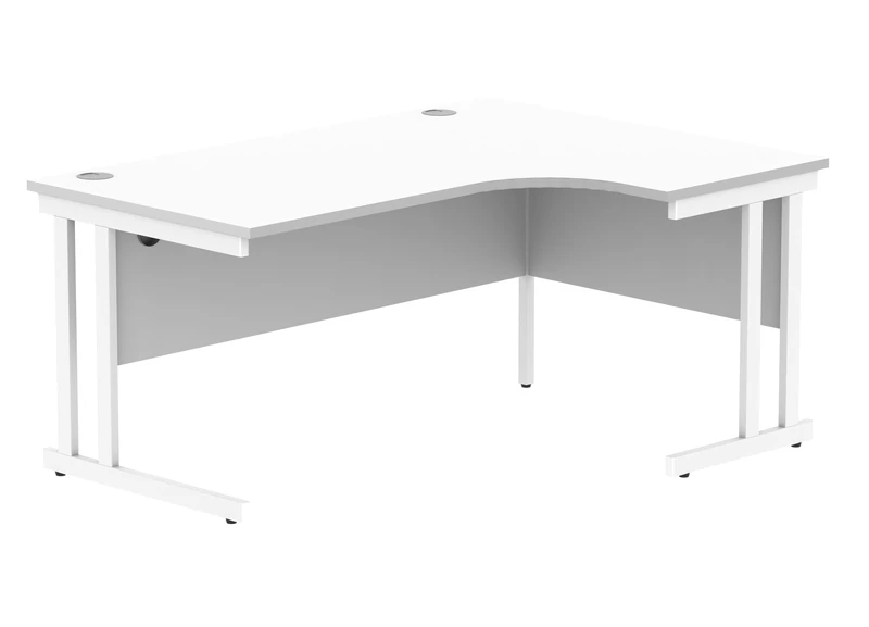 Office Hippo Essentials Right Corner Desks, Home Writing Computer Desk Office Desk For Work Place Or Home, Home Office Radial Desk With Cable Port Management, White Frame, Arctic White, 160 x 120cm