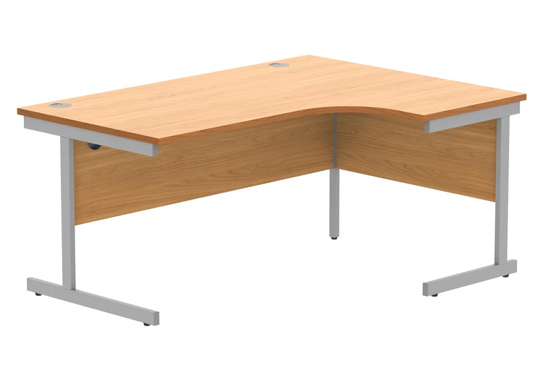 Office Hippo Essentials Right Corner Desks, Home Writing Computer Desk Office Desk For Work Place Or Home, Home Office Radial Desk With Cable Port Management, Silver Frame, Norwegian Beech, 160 x120cm