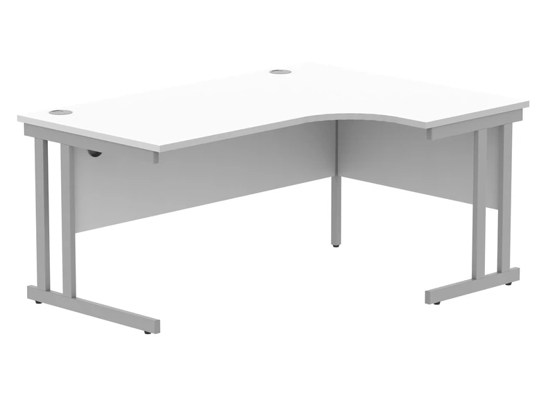 Office Hippo Essentials Right Corner Desks, Home Writing Computer Desk Office Desk For Work Place Or Home, Home Office Radial Desk With Cable Port Management, Silver Frame, Arctic White, 160 x 120cm
