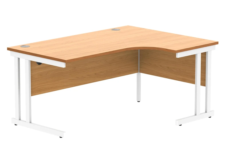 Office Hippo Essentials Right Corner Desks, Home Writing Computer Desk Office Desk For Work Place Or Home, Home Office Radial Desk With Cable Port Management, White Frame, Norwegian Beech, 160 x120cm - Image 1