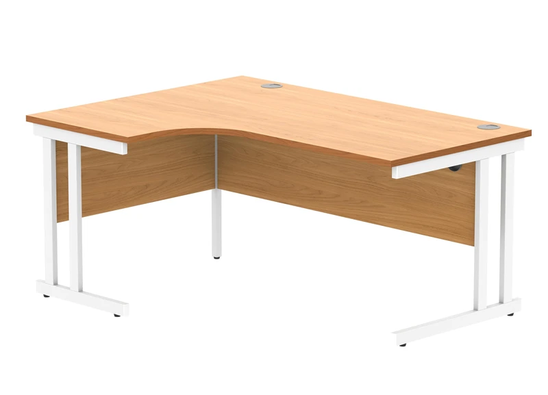 Office Hippo Essentials Left Corner Desks, Home Writing Computer Desk Office Desk For Work Place Or Home, Home Office Radial Desk With Cable Port Management, White Frame, Norwegian Beech, 160 x120cm