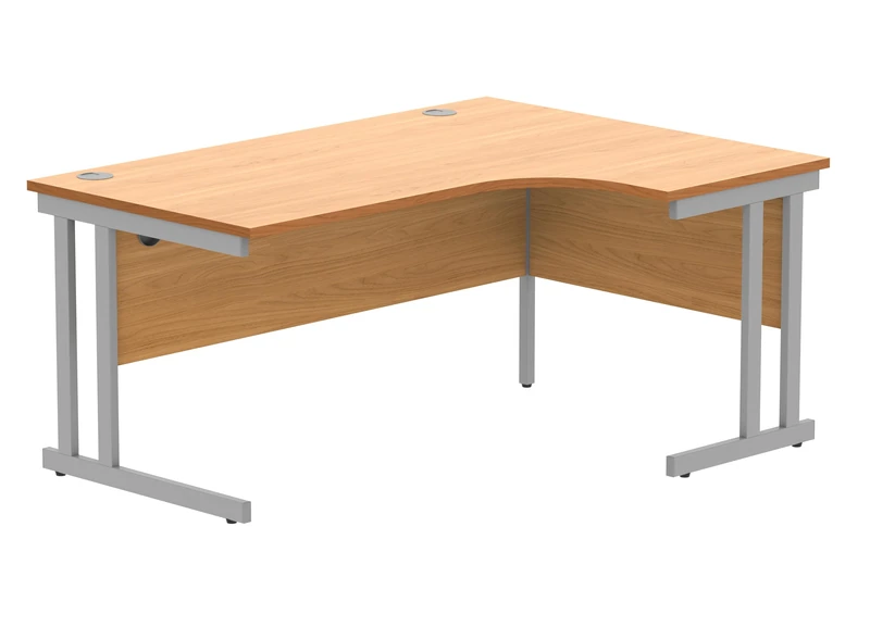 Office Hippo Essentials Right Corner Desks, Home Writing Computer Desk Office Desk For Work Place Or Home, Home Office Radial Desk With Cable Port Management, Silver Frame, Norwegian Beech, 160 x120cm