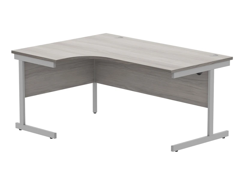 Office Hippo Essentials Left Corner Desks, Home Writing Computer Desk Office Desk For Work Place Or Home, Home Office Radial Desk With Cable Port Management, Silver Frame, Alaskan Grey Oak, 160 x 120cm