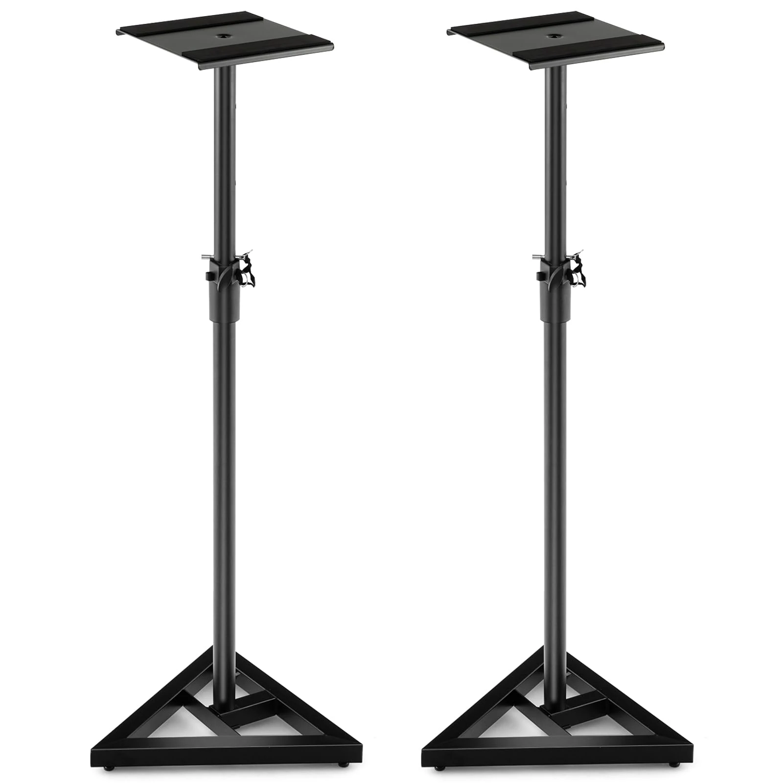COSTWAY Floor Speaker Stand Pair, 6-Position (97-157cm) Height Adjustable Studio Monitor Stands with Stable Base, Non-skid Padding Stickers & Safety Pin, Heavy Duty Metal Triangle Speaker Stands Pair