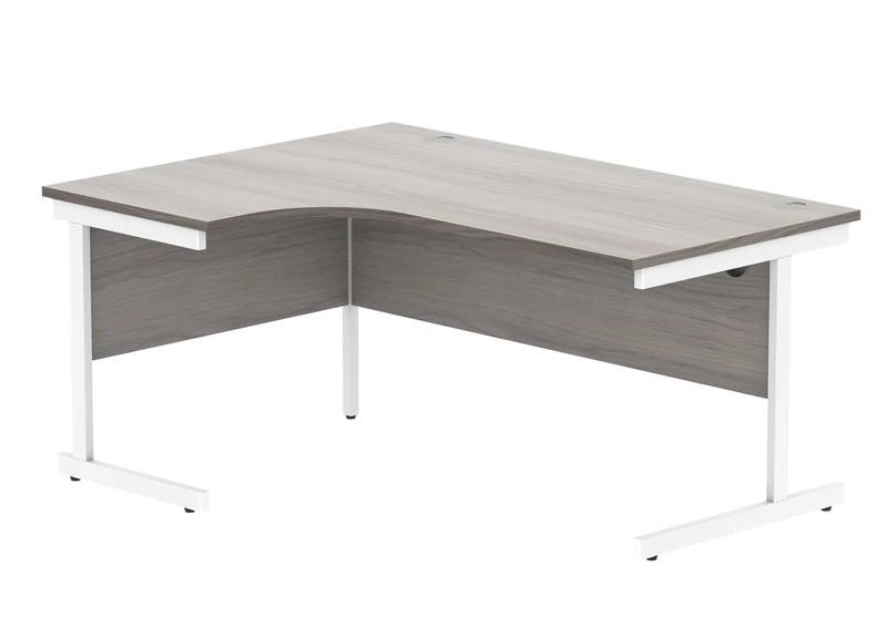 Office Hippo Essentials Left Corner Desks, Home Writing Computer Desk Office Desk For Work Place Or Home, Home Office Radial Desk With Cable Port Management, White Frame, Alaskan Grey Oak, 160 x 120cm