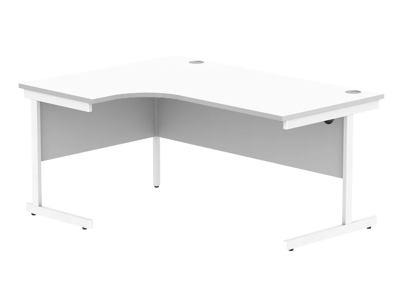 Office Hippo Essentials Left Corner Desks, Home Writing Computer Desk Office Desk For Work Place Or Home, Home Office Radial Desk With Cable Port Management, White Frame, Arctic White, 160 x 120cm