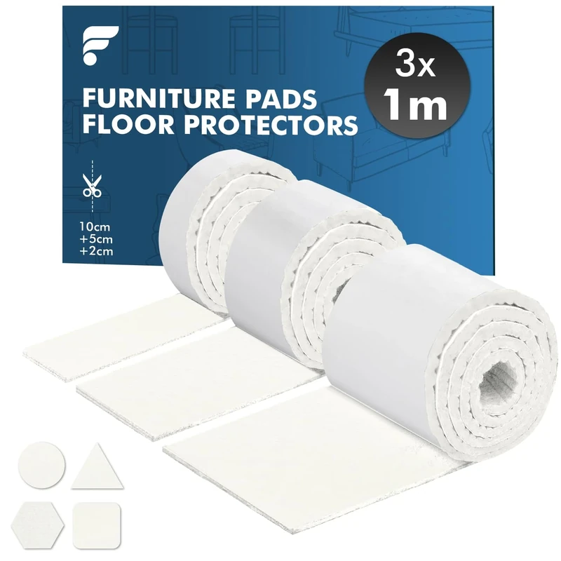 shinfly Furniture Pads Floor Protectors 3x1M, Felt Pads For Furniture Feet Chair Leg, Self-adhesive, Anti-scratches and Reduce Noise - White