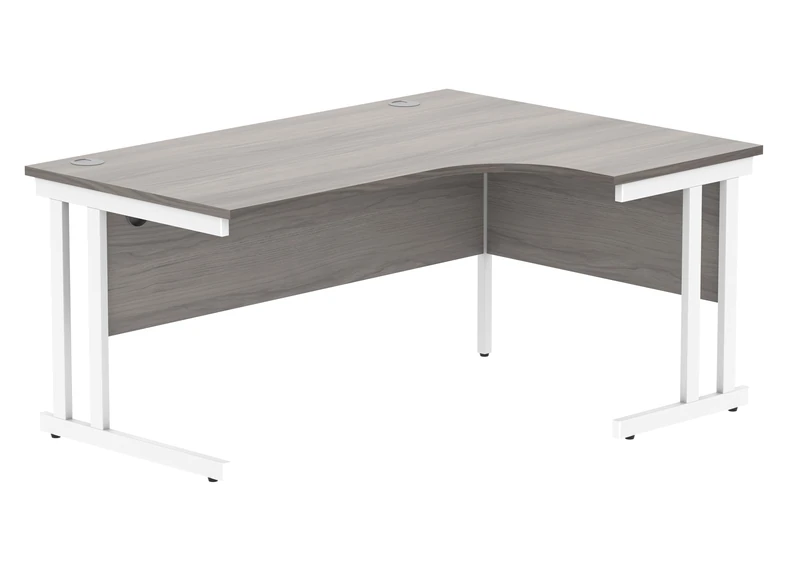 Office Hippo Essentials Right Corner Desks, Home Writing Computer Desk Office Desk For Work Place Or Home, Home Office Radial Desk With Cable Port Management, White Frame, Alaskan Grey Oak, 160 x 120cm - Image 1