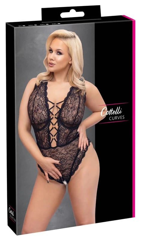 You2Toys Cottelli CURVES Women's 95E/XXL Lace Bodysuit, Black, Black, 95E/XXL