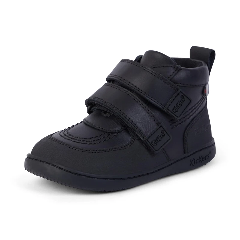 Kickers Unisex Kids Playflex Hi Vel Leather School Shoes | Smart Everyday School Look | Everyday Comfort Fit, Cushioned for All-Day Wear, Black, 9 UK Child