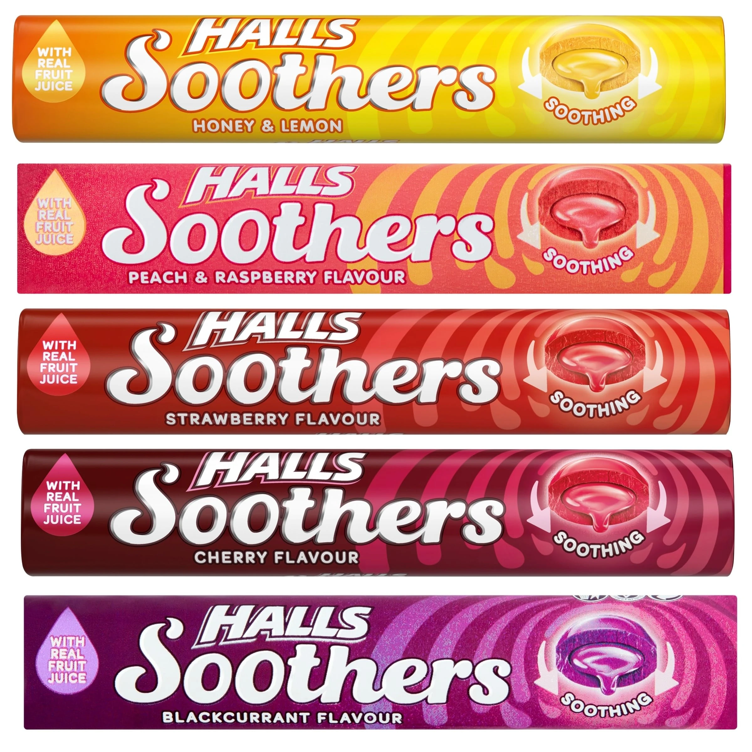 Soothers 5X 45g Mixed Flavour Drops Mints Cherry, Strawberry, Peach & Raspberry, Blackcurrant, Honey & Lemon Bundle