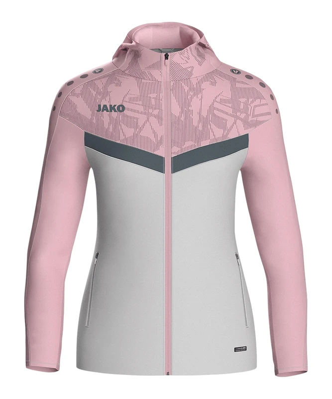 JAKO Women's Iconic Hooded Jacket, Soft Grey/Dusky Pink/Anthra Light, 38