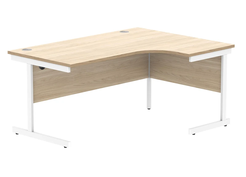 Office Hippo Essentials Right Corner Desks, Home Writing Computer Desk Office Desk For Work Place Or Home, Home Office Radial Desk With Cable Port Management, White Frame, Canadian Oak, 160 x 120cm