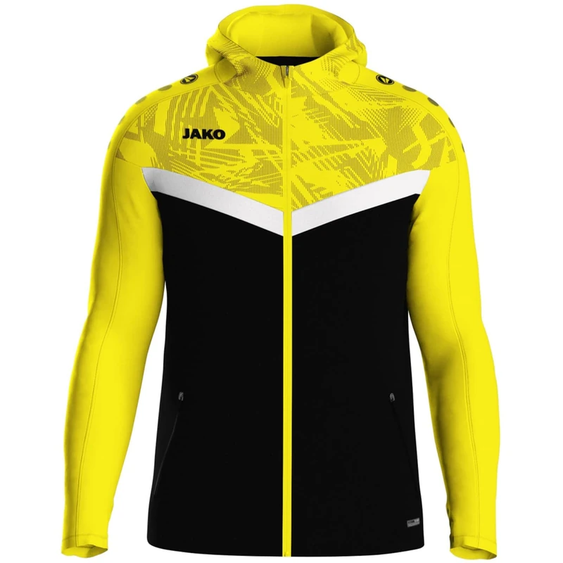 JAKO Men's Iconic Hooded Jacket, Black/Soft Yellow, L