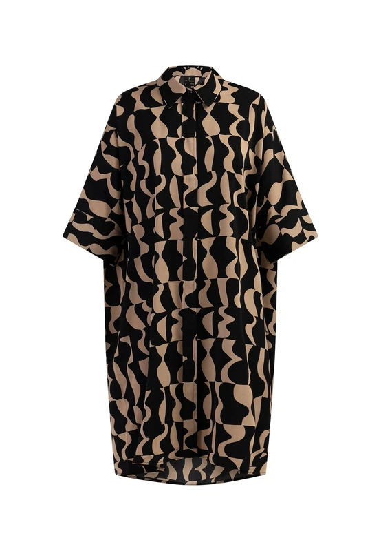 ALARY Women's Shirt Dress, Black Light Brown, M
