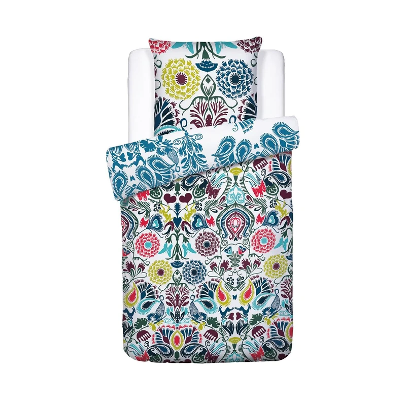 Pure Cotton Set Duvet Cover + 1 Pillowcase-Cotton Satin Bed Linen-140 x 220 cm + 50 x 70 cm-Love Stories, Multico - Image 1