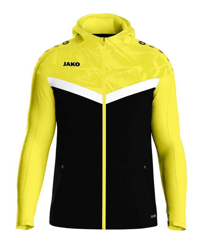 JAKO Unisex Children Kapuzenjacke Iconic Hooded Jacket, Schwarz/Soft Yellow, 128