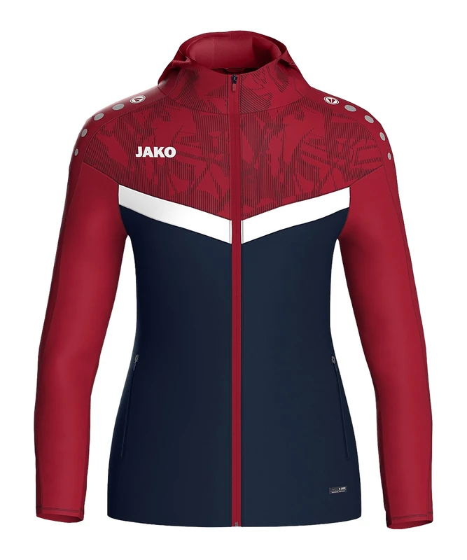 JAKO Women's Iconic Hooded Jacket, Navy/Chilli Red, 36 (EU)