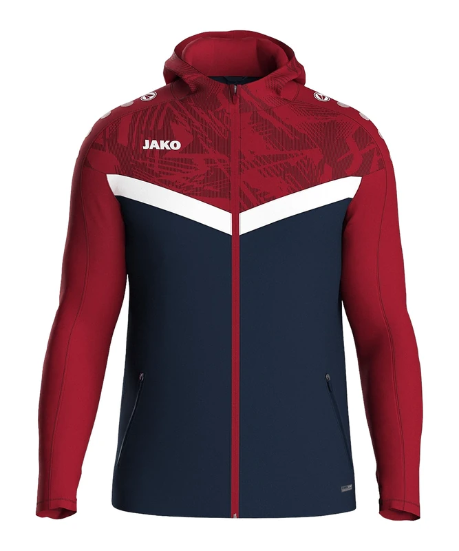 JAKO Men's Iconic Hooded Jacket, Navy/Chilli Red, XXL