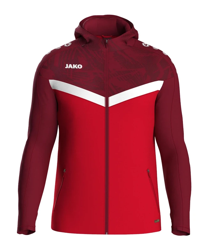 JAKO Iconic Unisex Hooded Jacket Red/Wine Red