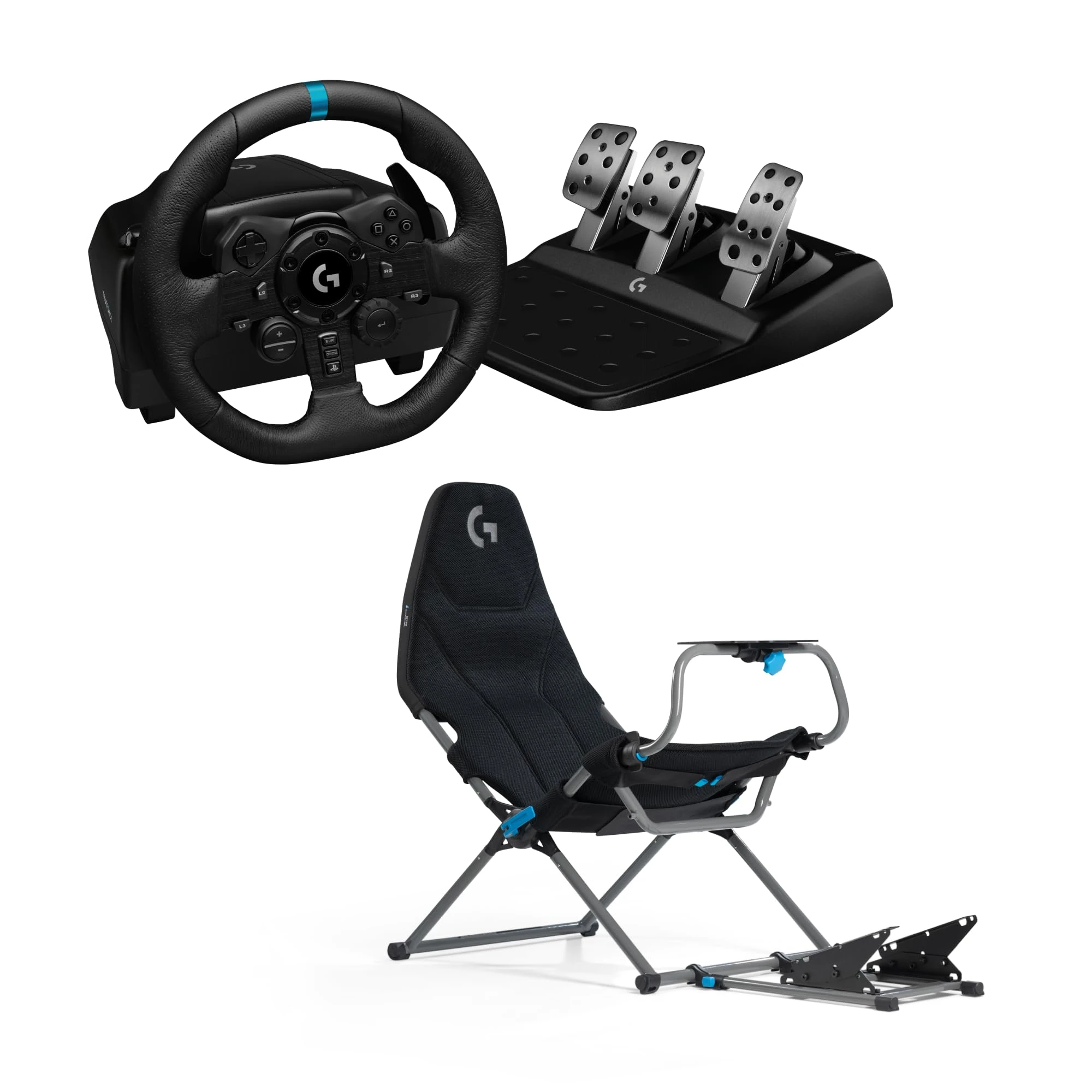 Logitech G923 Racing Wheel and Pedals, Sim Steering Wheel with TRUEFORCE Force Feedback & Pedals + Playseat Challenge X, Logitech G Edition - For PS5, PS4, PC, Mac - Black