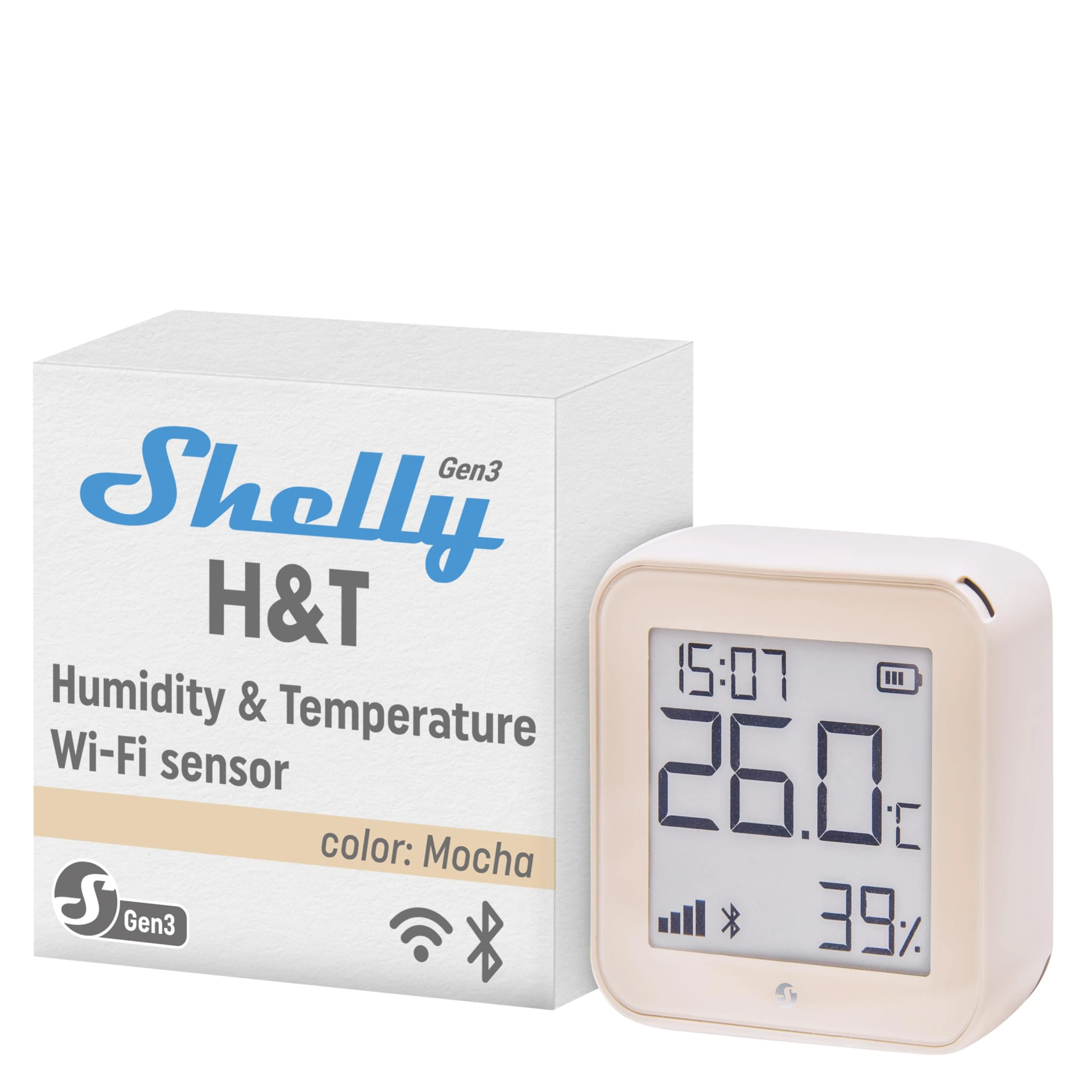 Shelly H&T Gen3 Mocha | Wi-Fi Smart Temperature & Humidity Sensor | Remote Control & Monitoring | Smart Scenes | Notification Alerts | Free Data Storage Export | No Hub Required | Alexa & Google Home