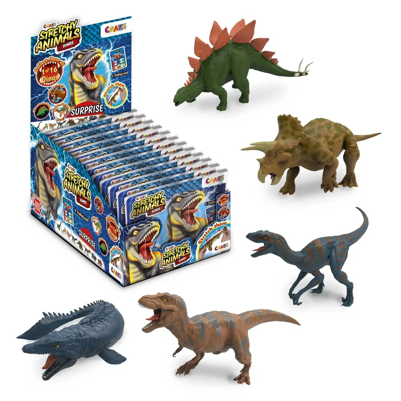 CRAZE Stretchy Animals Dinos Complete Collection - 12 x Super Stretchy Dino Figures, Dinosaur Toy for Collecting with Elastic Skin and Special Filling