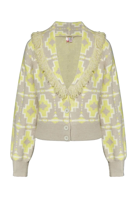 LATIANO Women's Cardigan, Grey, Lime, White, M/L