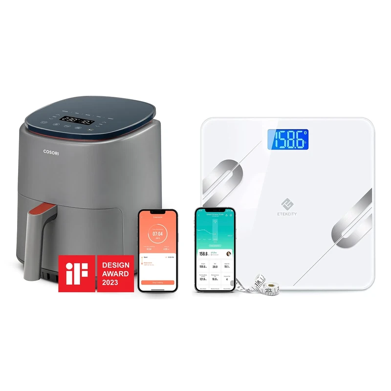 COSORI Air Fryer Lite 3.8L, Amazon Exclusive, Smart Control, 1-3 Portions, 110+ Recipes Cookbook, Dishwasher Safe&Etekcity Bluetooth Body Fat Scales, with Smart app for Body Weight, Body Fat, BMI