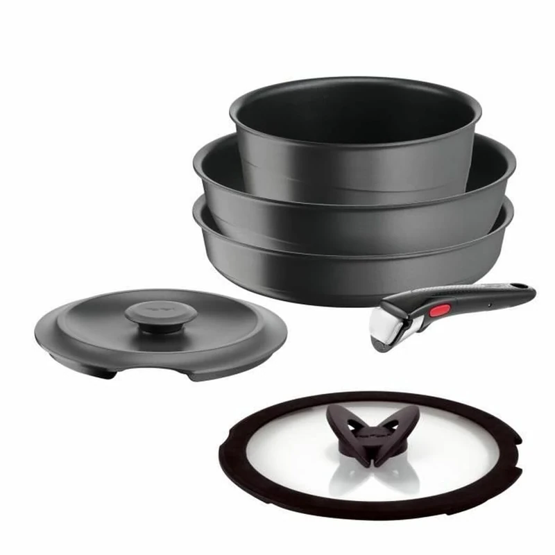 Tefal Ingenio Set of 6 Induction, Cast Aluminium, Frying Pan, Wok + Glass Lid, Casserole + Cast Iron Lid, Removable Handle, Dishwasher Safe, Inspiration L867S604