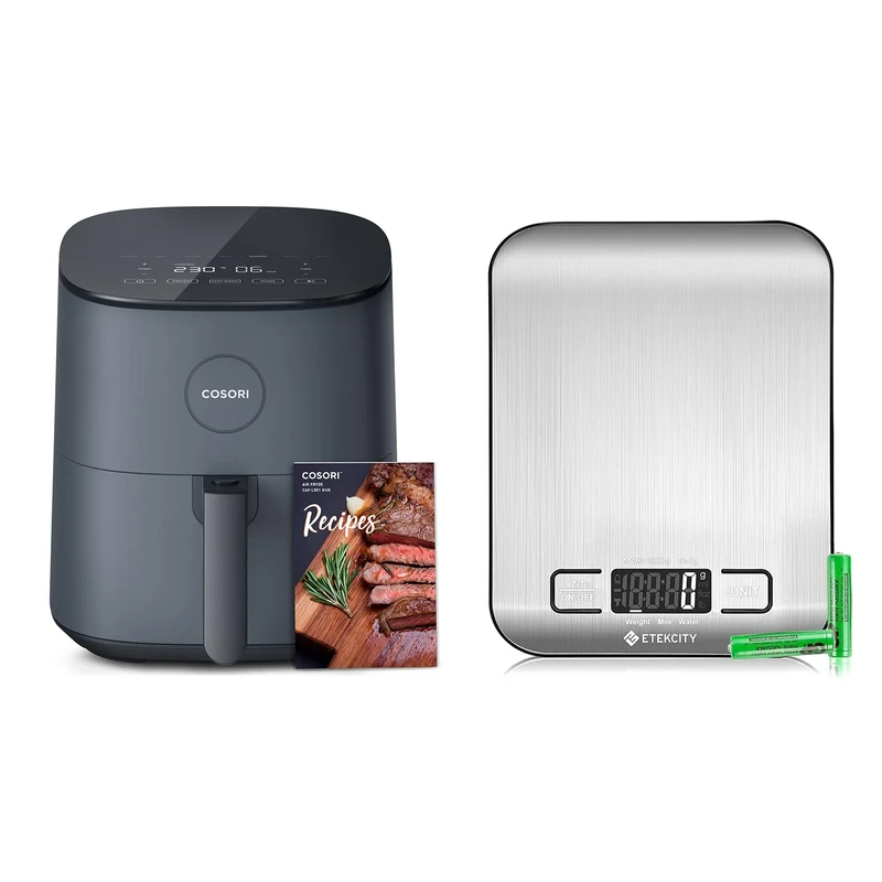 COSORI Air Fryer 4.7L, 9-in-1, 30 Recipes Cookbook, 1-4 Portions&Etekcity Digital Kitchen Scales, Professional Stainless Steel Food Scales, Incredible Precision up to 1 g (5 kg Max), Silver