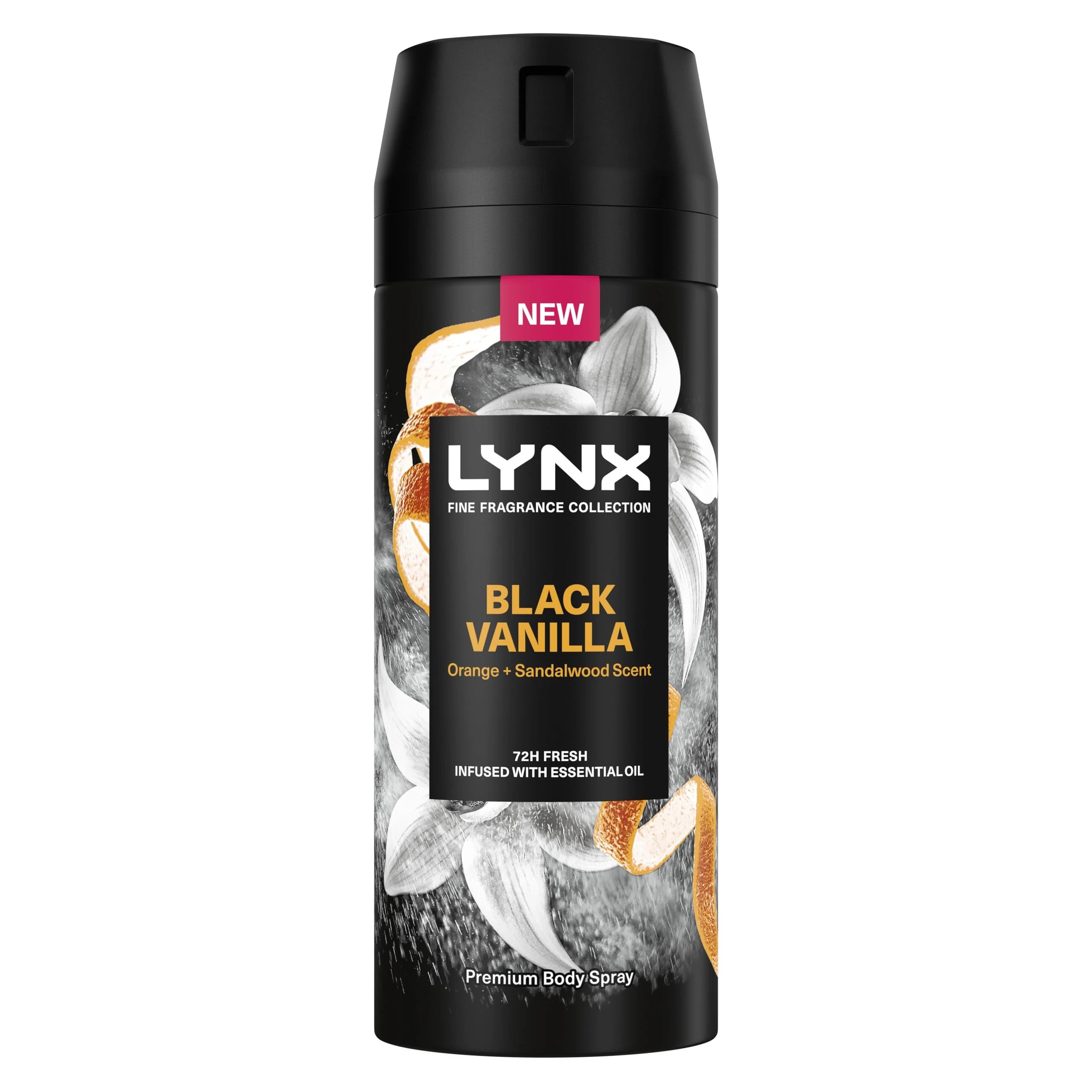 Lynx Fine Fragrance Collection Black Vanilla Premium Deodorant Body Spray Antiperspirant infused with vanilla, orange & sandalwood essential oils with 72 hours of freshness 150 ml