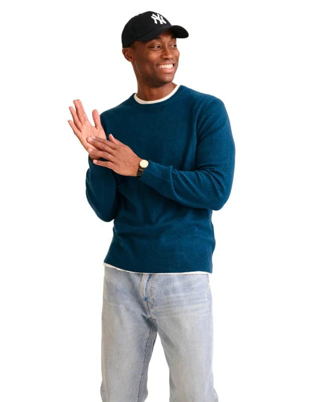 NAADAM Men's The Original Cashmere Crewneck Sweater, Peacock Blue, Medium