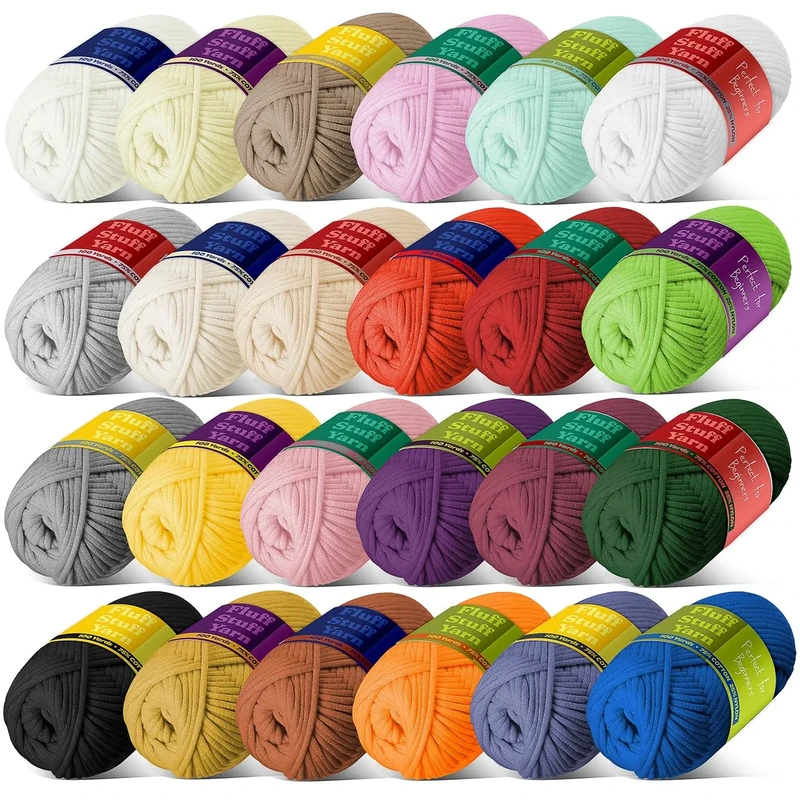 Yarn for Crocheting - Soft, Beginner, Easy-to-See Stitches, 24 x 50g - 2400 Yards, Cotton-Nylon Blend, T-shirt Yarn, Worsted Weight