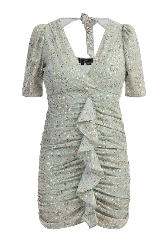 carato Women's Draped Dress, Green Multicoloured, S