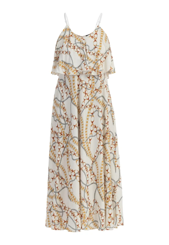 Tweek Women's Maxi Dress with All-Over Print, White, XS