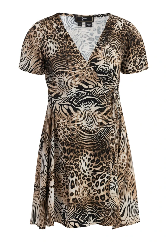 caneva Women's Mini Dress with Animal Print, Beige, S