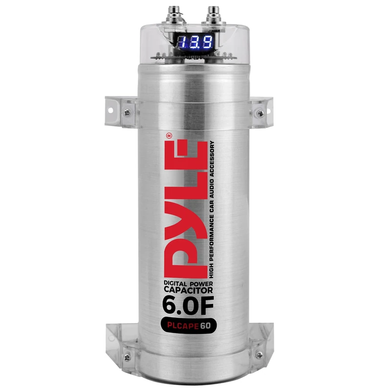 Pyle Car Audio Capacitor 6 Farad Digital Power Capacitor – Blue Voltage Display 12–24V Energy Storage for Amplifier Bass Stability with Over Voltage Protection and Mounting Kit