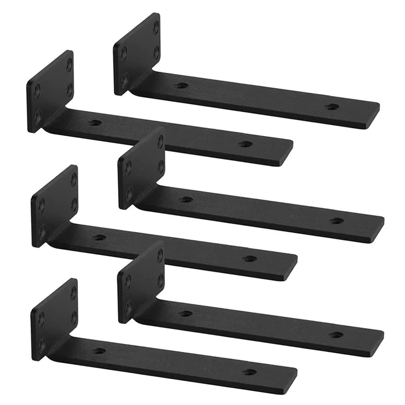 Shelf Brackets, 6 Pcs of 12inch Heavy Duty Industrial Shelf Bracket, Black Metal L Brackets for Shelves Support DIY(1/5 Inch Thicked)