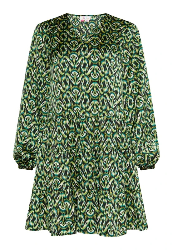 EUCALY Women's Dress, Green Multicoloured, M