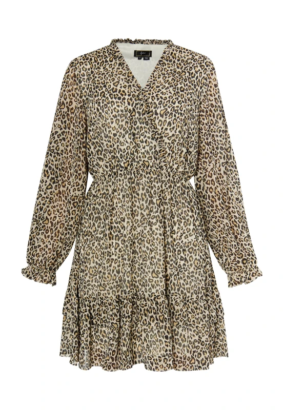 CHANI Women's Leopard Print Mini Dress, Light Beige Multicoloured, S