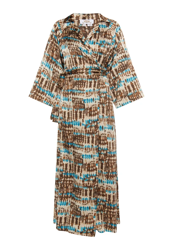 Mioki Women's wrap Dress, Brown Multi-Coloured, L - Image 1