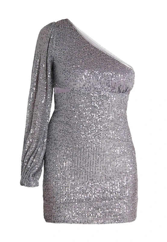 TYLIN Women's One Shoulder mini Dress, Silver-Grey, S