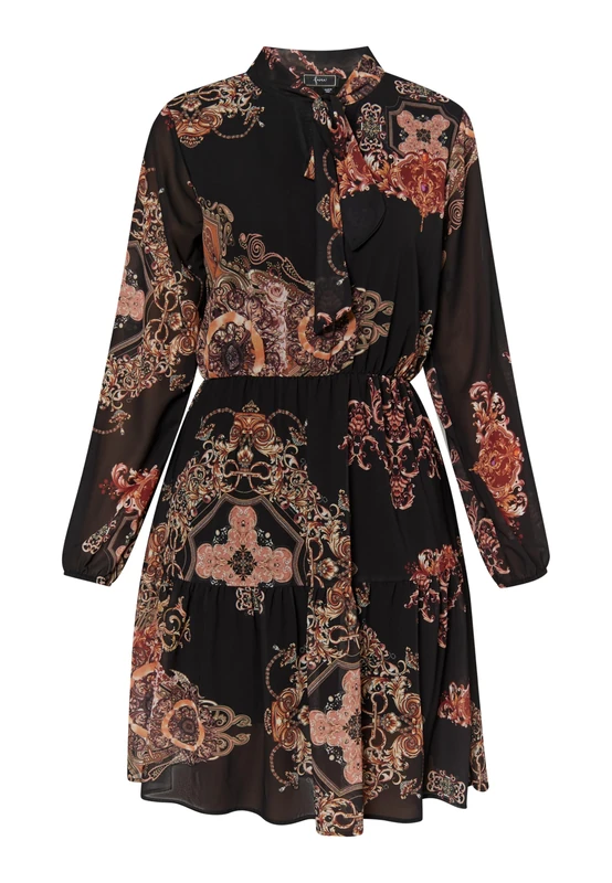 dulcey Women's Dress with Baroque Print, Black Orange Multicoloured, S