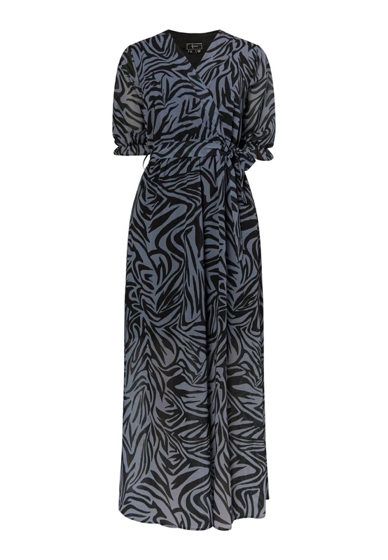 ALARY Women's Zebra Print Maxi Dress, Grey Black, XS