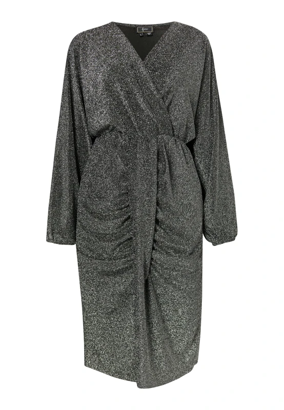 FRAULLY Women's Evening dress with shiny yarn, Silver black, M